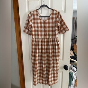 Little Cottonwood Alder dress in rust checks